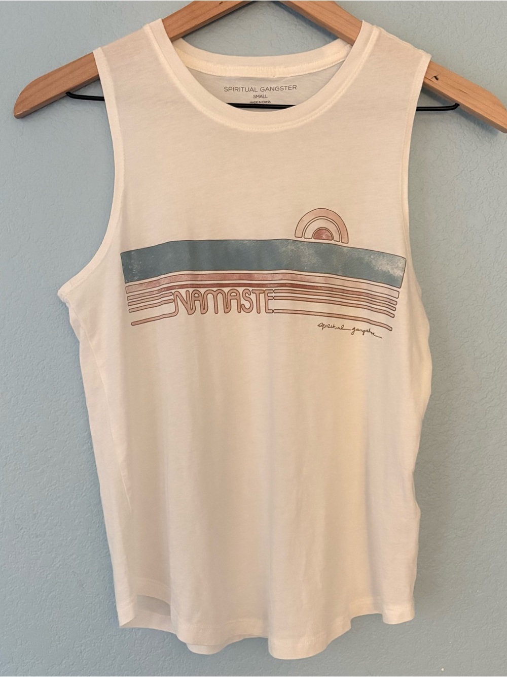 Spiritual Gangster Muscle Tank White Sunset Retro Namaste NWOT